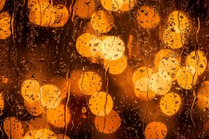 Rain Drops Orange Bokeh Lights 5k Wallpaper