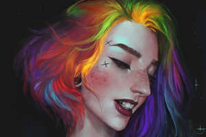 Rainbow Hairs Girl Portrait 4k (2560x1024) Resolution Wallpaper