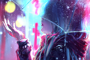 Raining Anime Girl Blur Lights 4k