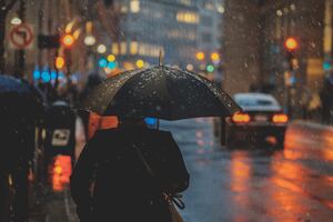 Rainy Day Person With Umbrella 5k (1600x900) Resolution Wallpaper