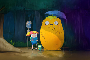 Rainy Day With Finn And Jake (1152x864) Resolution Wallpaper