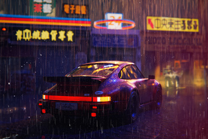 Rainy Night Porsche 4k