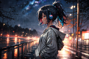 Rainy Road Serenade Anime Girl In The Wet Urban Glow Wallpaper