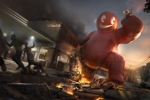 Red Creature Destroying City (1366x768) Resolution Wallpaper