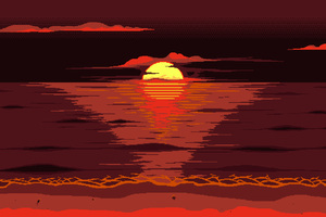 Red Dark Pixel Art Sunset 8k