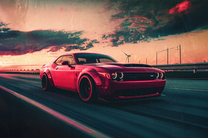 Red Dodge Challenger On Road Wallpaper