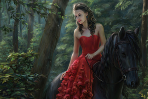 Red Dress Ancient Girl On Horse 4k