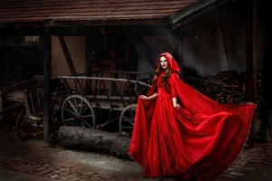 Red Dress Village Girl Wallpaper