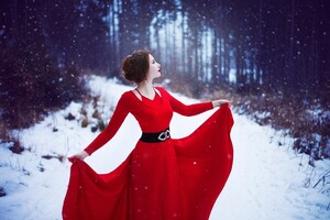 Red Dress Woman In Snow