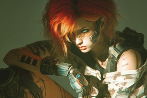 Red Haired Tech Warrior Girl (1280x1024) Resolution Wallpaper