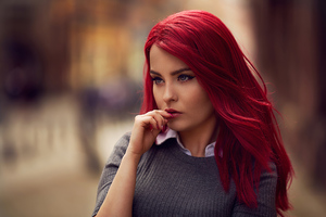 Red Head Girl Outdoor (1366x768) Resolution Wallpaper