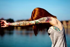 Red Head Tattoo Girl (1336x768) Resolution Wallpaper