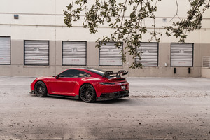 Red Porsche 992 Gts Strasse Wheels (2560x1080) Resolution Wallpaper