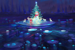 Reindeer Christmas Season Santa Colorful Digital Art 4k