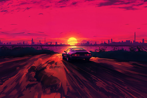 Retro Neon Ride Synthwave Cityscape Vibes (3840x2400) Resolution Wallpaper