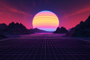 Retro Neon Sunset Planet Wallpaper