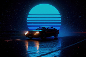 Retro Ride Night Drive Synthwave (320x240) Resolution Wallpaper