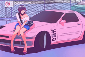 Retro Synthwave Vibes With A Girl And Her Car Pink Horizon (2560x1600) Resolution Wallpaper