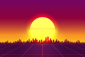 Retrowave City Dark Sunset 4k Wallpaper
