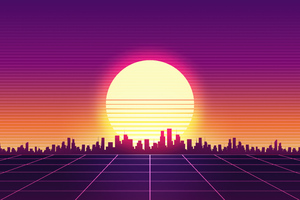 Retrowave City Sunset Minimal 4k Wallpaper