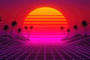 Retrowave Vibes Grid 5k (2560x1024) Resolution Wallpaper