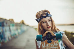 Rider Girl With Skateboard (1600x900) Resolution Wallpaper