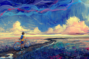 Riding Bike To Dreamland (1336x768) Resolution Wallpaper