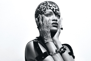 Rihanna Monochrome 4k (1360x768) Resolution Wallpaper