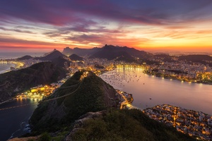 Rio De Janeiro Brazil Cityscape Evening Sunset (1360x768) Resolution Wallpaper
