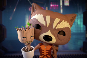 Rocket And Baby Groot Bait n Switch (2560x1440) Resolution Wallpaper