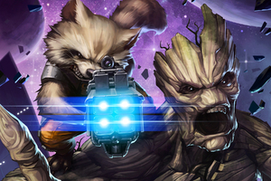 Rocket And Groot (320x240) Resolution Wallpaper