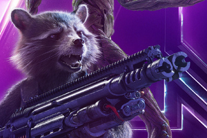Rocket Raccoon In Avengers Infinity War New Poster (1366x768) Resolution Wallpaper