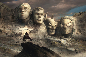 Rushmore Mountain Superheroes Wallpaper