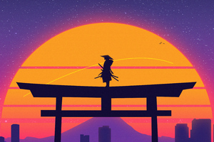 Samurai The Warrior Of Synthwave City (2560x1080) Resolution Wallpaper