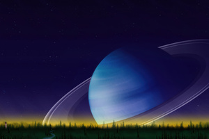 Saturn Planet Rising Above Trees (1360x768) Resolution Wallpaper