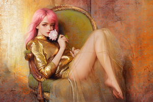 Scent Of Serenity Dreamy Girl Sitting On A Chair With Rose Fragrance Wallpaper