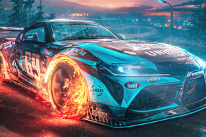 Sci Fi Car With Fiery Wheels Wallpaper