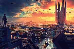 Science Fiction Cityscape Futuristic City Digital Art 4k (2560x1440) Resolution Wallpaper