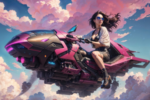 Scifi Girl Jetskiing The Skyways (1600x900) Resolution Wallpaper