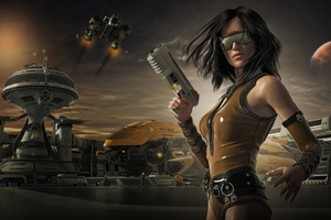 Scifi Sunglasses Woman Warrior With Guns