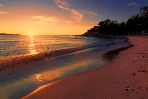 Sea Sunset Beach Sunlight Long Exposure 4k Wallpaper