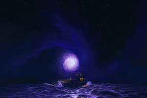 Ship Sailing Through Dark Waters (2560x1080) Resolution Wallpaper