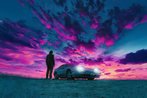 Silhouette With Car Under Dramatic Sky (1360x768) Resolution Wallpaper