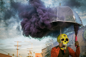 Skull Face Mask Man On Streets 4k