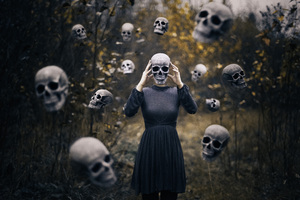 Skull Spooky Girl 5k (1336x768) Resolution Wallpaper