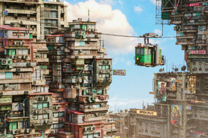 Skyscraping Scifi Sky High Blocks And Homes (1336x768) Resolution Wallpaper