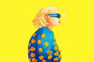 Smiley Hoodie Girl Sunglasses (2560x1080) Resolution Wallpaper