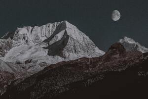 Snow Covered Mountain Moon 4k (2048x2048) Resolution Wallpaper