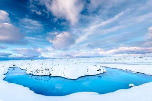 Snow In Water Iceland Clouds Clear Sky 4k Wallpaper