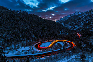 Snow Mountain Road Light Trails (1400x900) Resolution Wallpaper